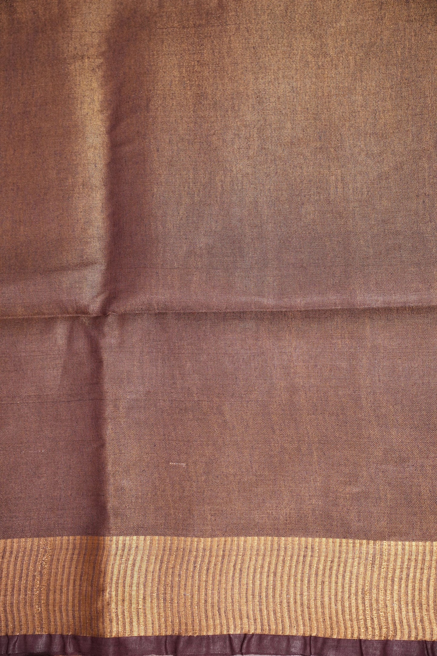 Tissue Linen Silk Saree – Deep Coffee Brown/Wine with Antique Gold Zari Border
