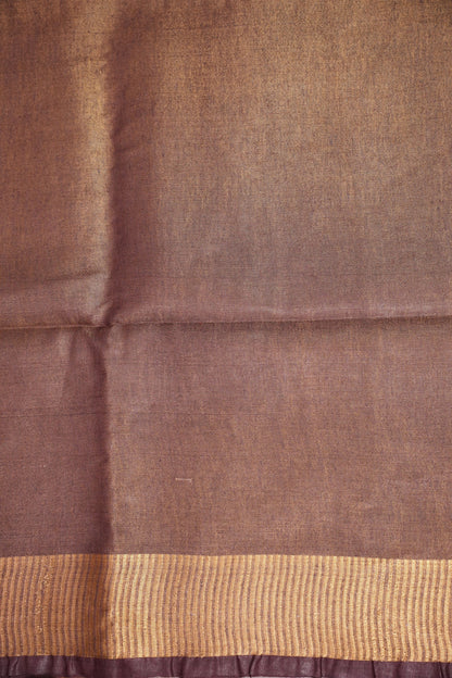 Tissue Linen Silk Saree – Deep Coffee Brown/Wine with Antique Gold Zari Border