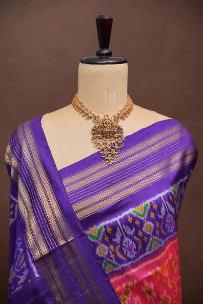 Pure Ikkat Soft Silk Saree - Purple & Pink