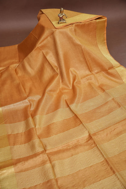 Tissue Linen Silk Saree – Honey Gold with Classic Zari Border