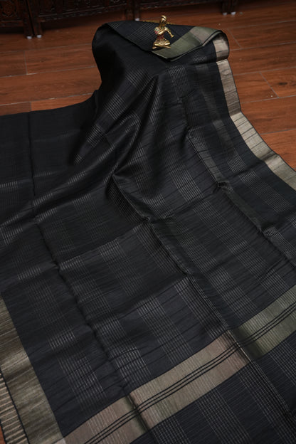 Semi Tussar Linen Silk Saree – Black