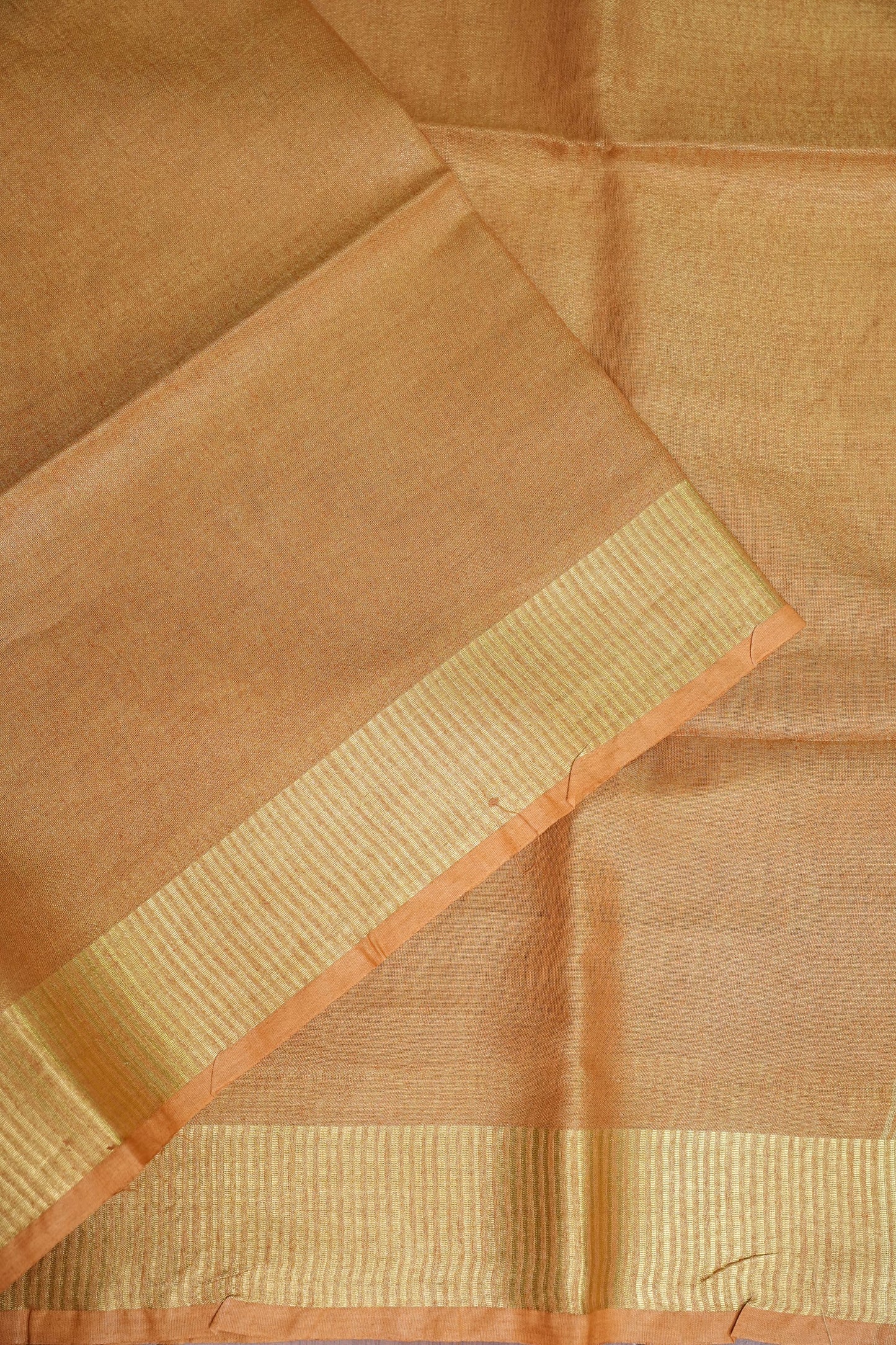 Tissue Linen Silk Saree – Honey Gold with Classic Zari Border