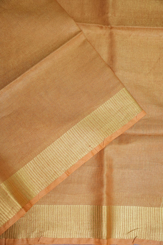 Tissue Linen Silk Saree – Honey Gold with Classic Zari Border