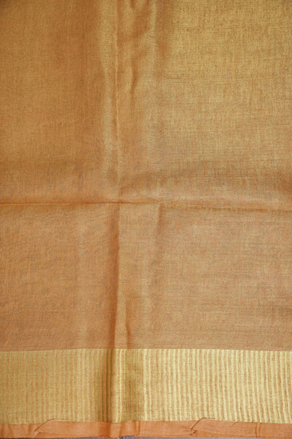 Tissue Linen Silk Saree – Honey Gold with Classic Zari Border