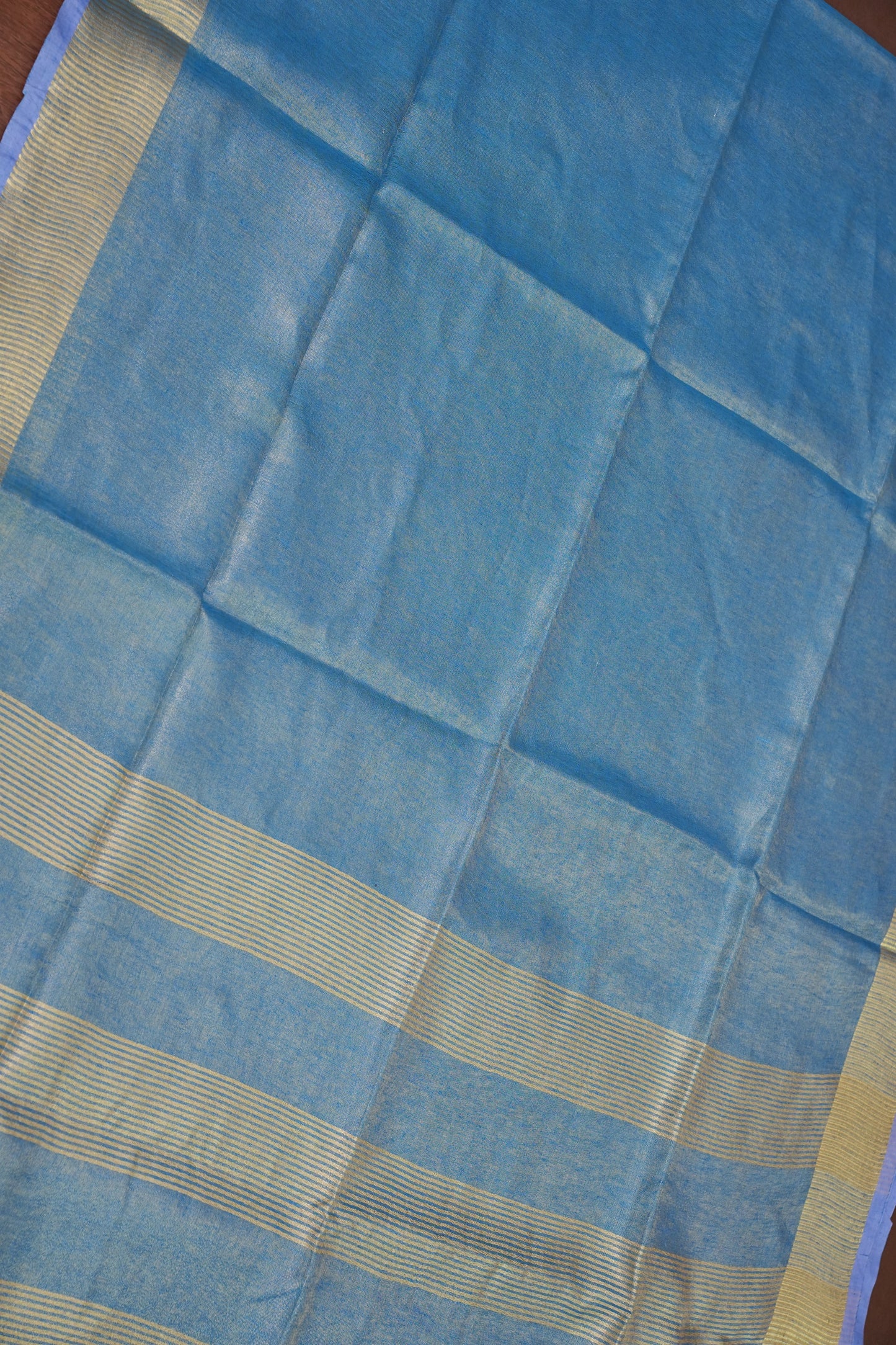 Tissue Linen Silk Saree – Powder Blue with Subtle Gold Zari Border