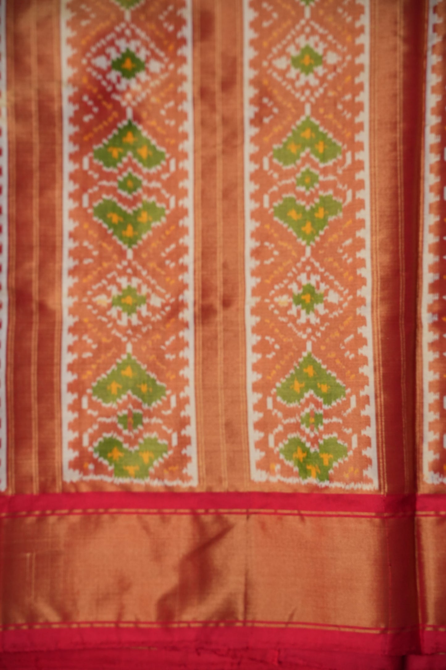 Pure Ikkat Soft Silk Saree - Ivory & Red