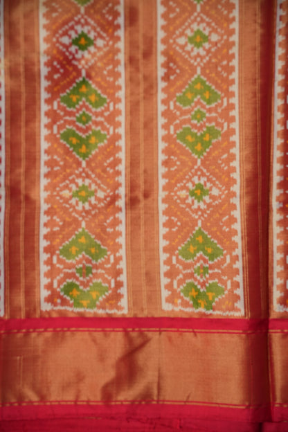 Pure Ikkat Soft Silk Saree - Ivory & Red