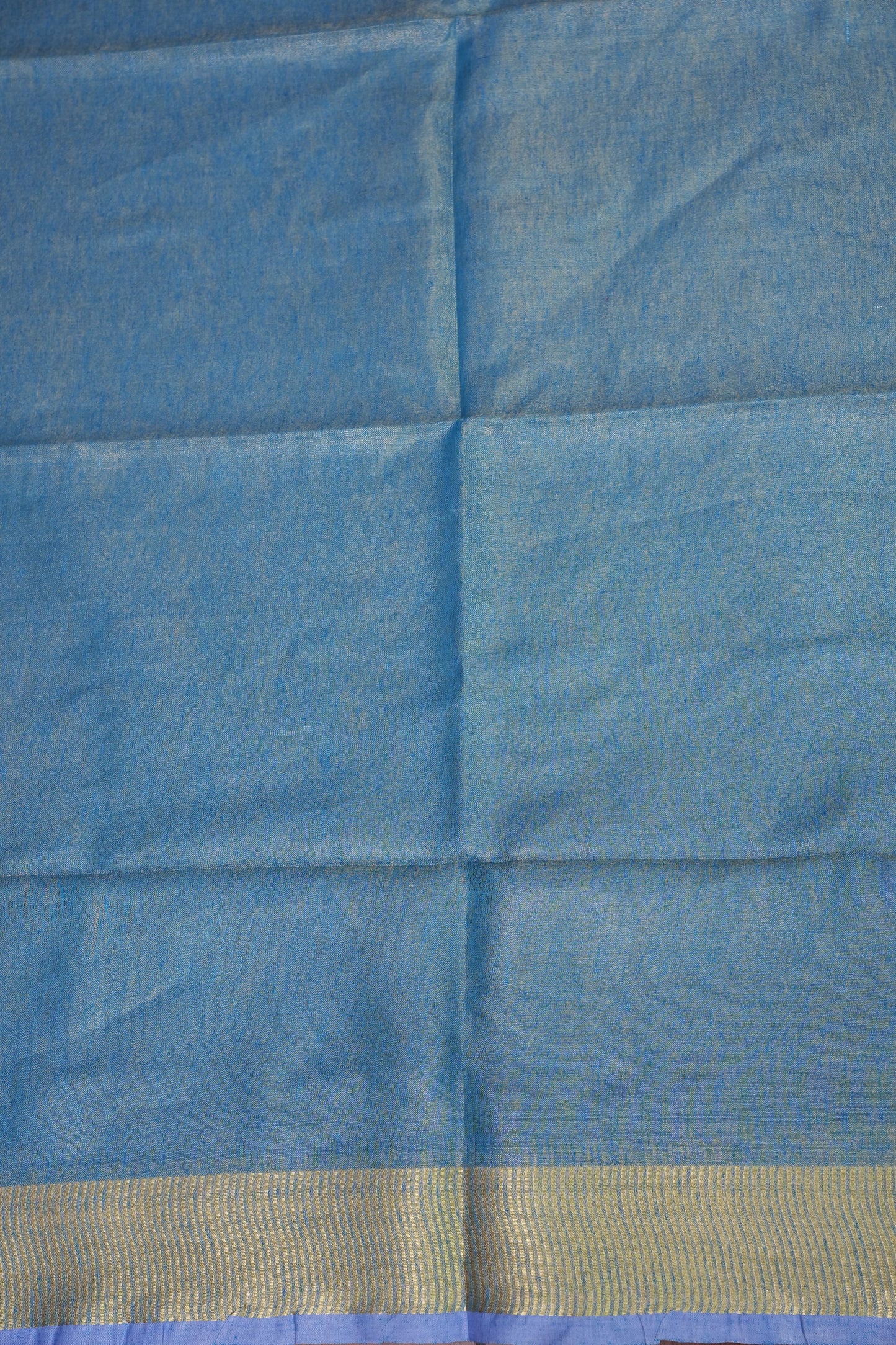 Tissue Linen Silk Saree – Powder Blue with Subtle Gold Zari Border