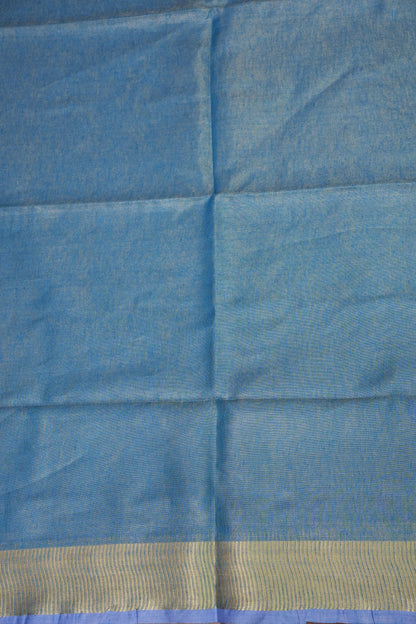 Tissue Linen Silk Saree – Powder Blue with Subtle Gold Zari Border
