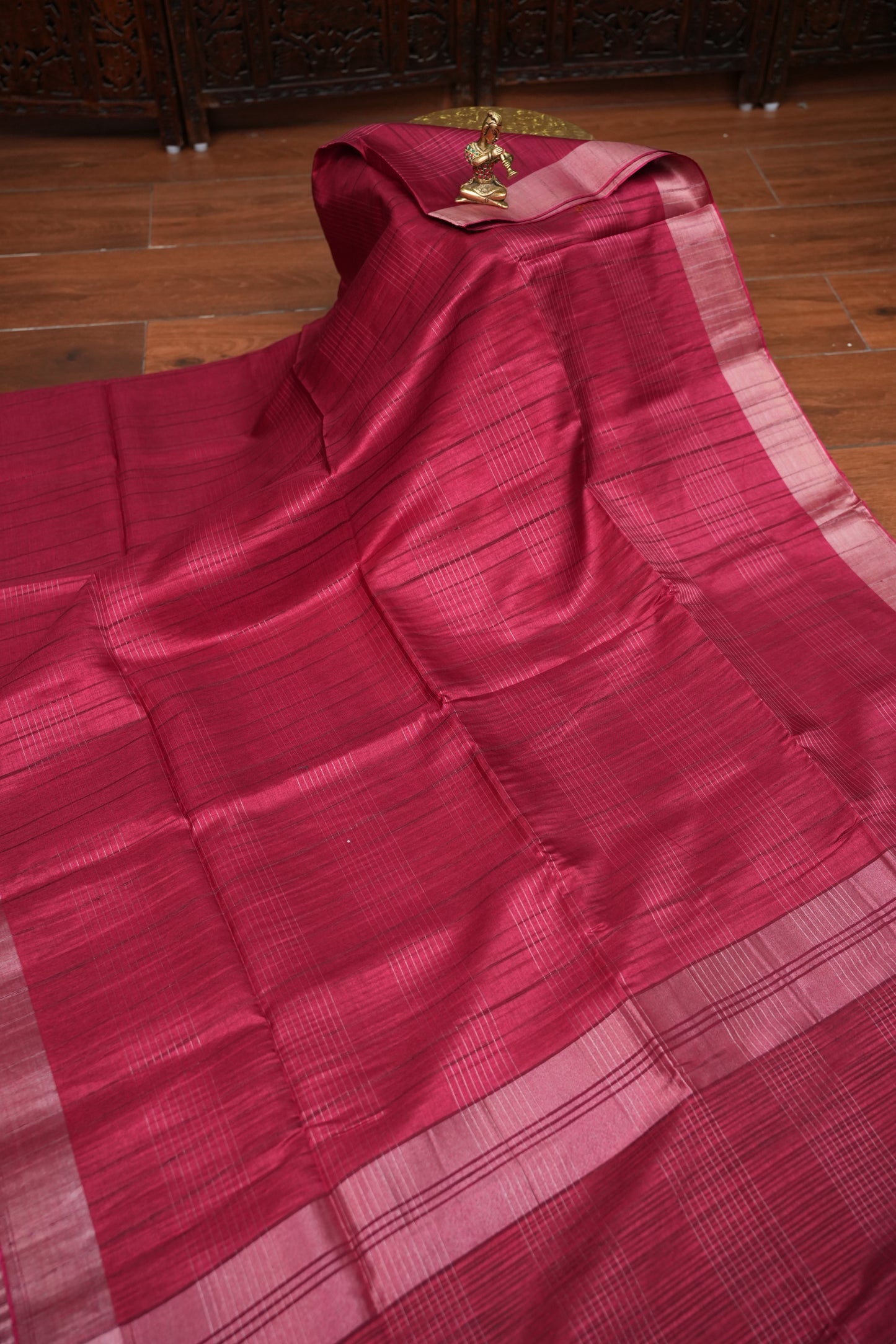 Semi Tussar Linen Silk Saree – Dark Pink