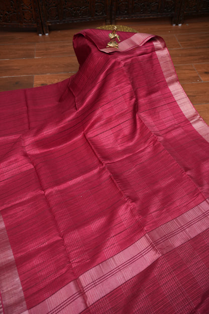 Semi Tussar Linen Silk Saree – Dark Pink