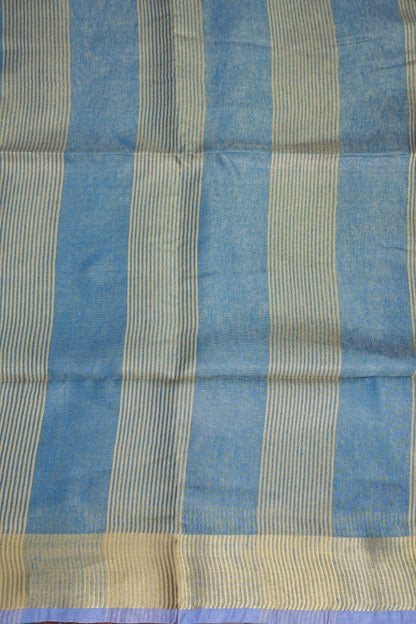Tissue Linen Silk Saree – Powder Blue with Subtle Gold Zari Border