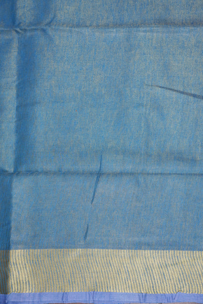 Tissue Linen Silk Saree – Powder Blue with Subtle Gold Zari Border