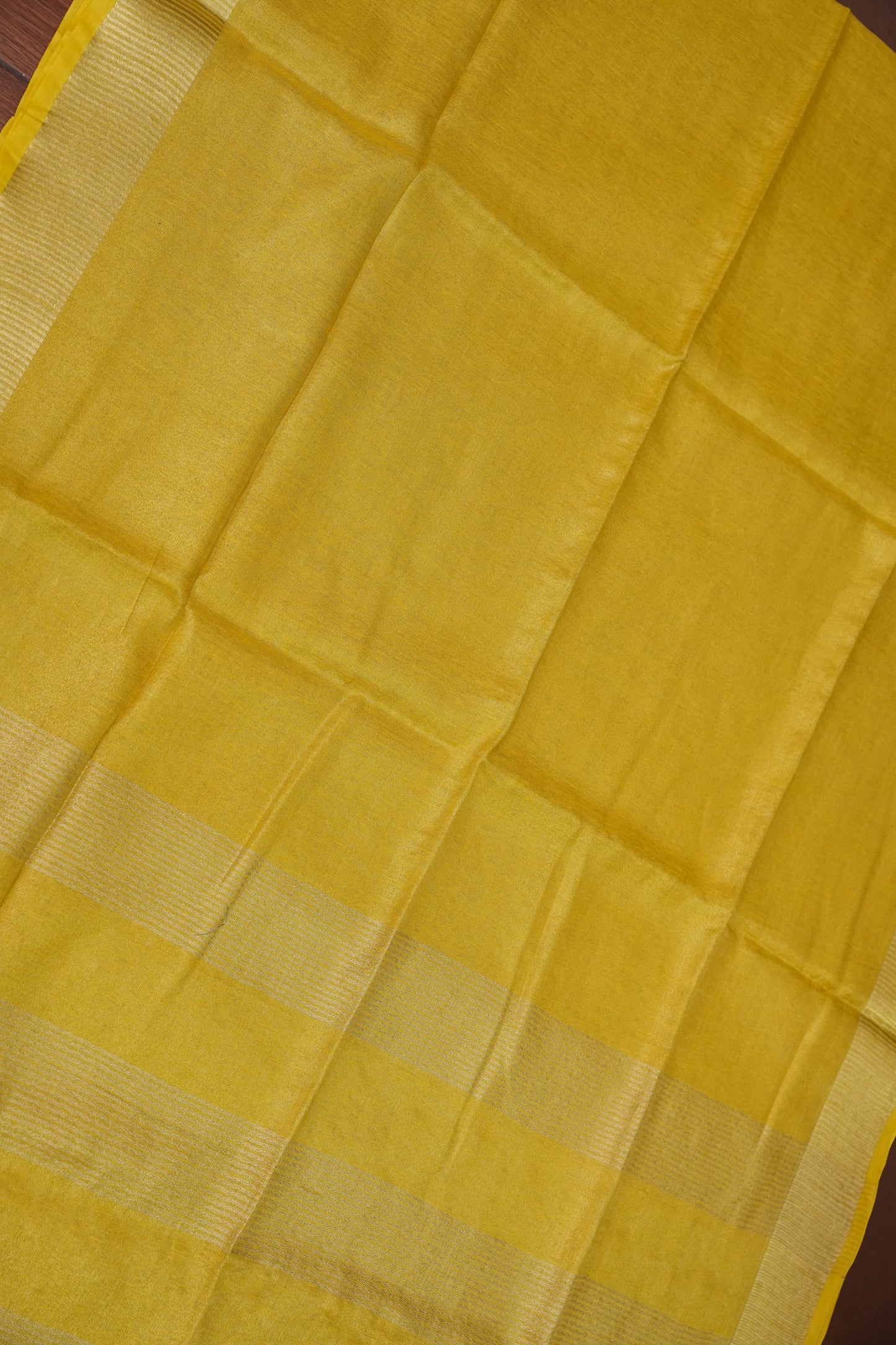 Tissue Linen Silk Saree – Sunshine Yellow with Subtle Gold Zari Border