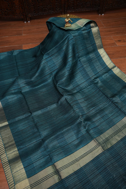 Semi Tussar Linen Silk Saree – Teal