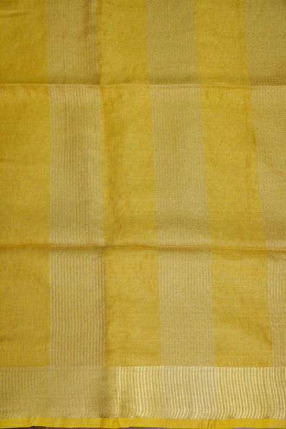 Tissue Linen Silk Saree – Sunshine Yellow with Subtle Gold Zari Border