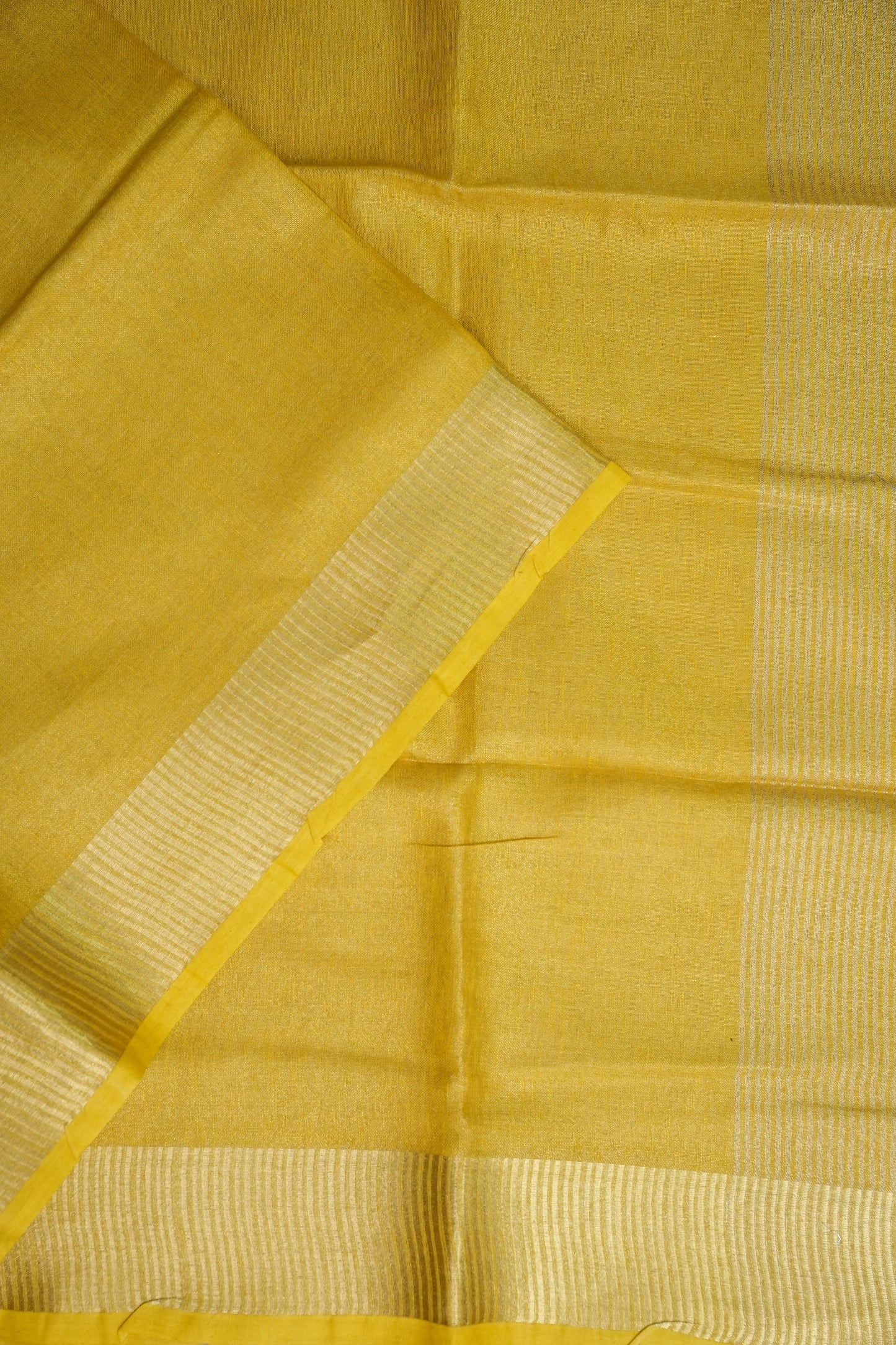 Tissue Linen Silk Saree – Sunshine Yellow with Subtle Gold Zari Border