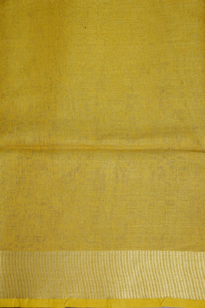 Tissue Linen Silk Saree – Sunshine Yellow with Subtle Gold Zari Border