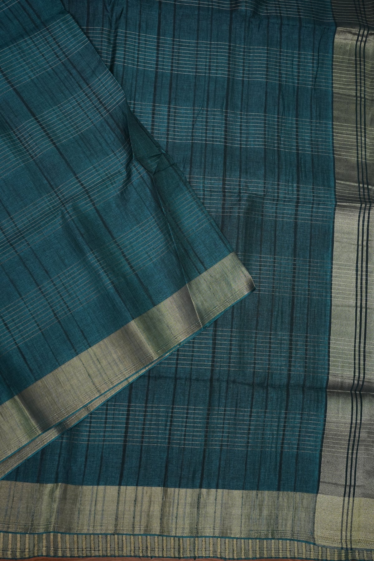 Semi Tussar Linen Silk Saree – Teal