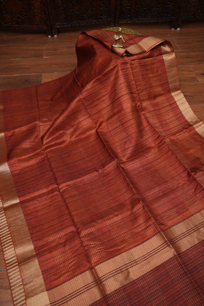 Semi Tussar Linen Silk Saree – Rust Orange