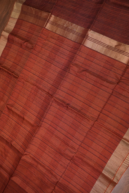 Semi Tussar Linen Silk Saree – Rust Orange