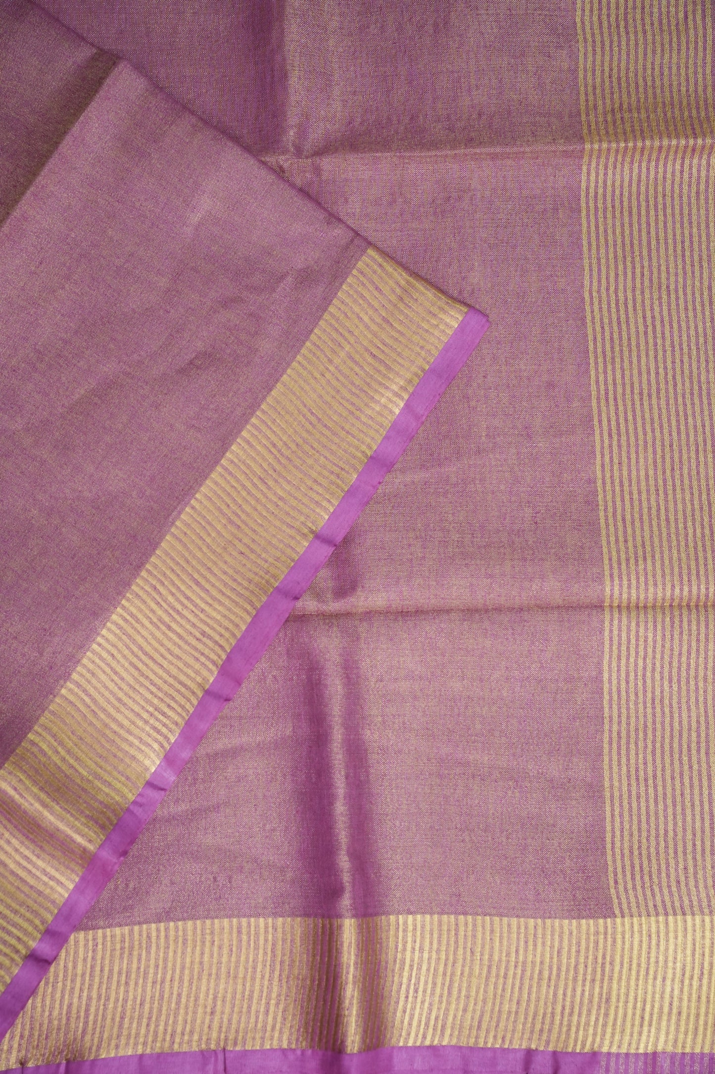 Tissue Linen Silk Saree – Soft Mauve Pink with Classic Gold Zari Border