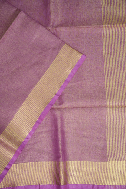 Tissue Linen Silk Saree – Soft Mauve Pink with Classic Gold Zari Border