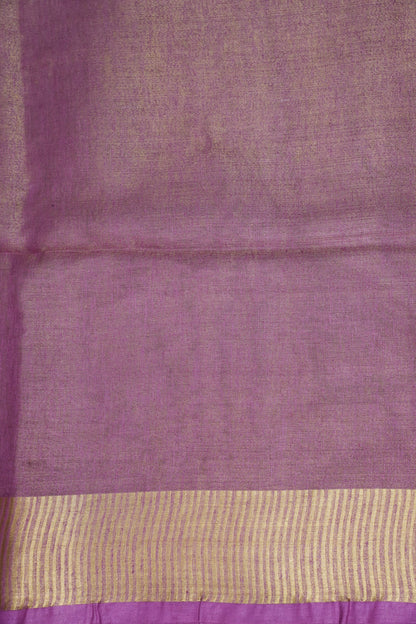 Tissue Linen Silk Saree – Soft Mauve Pink with Classic Gold Zari Border