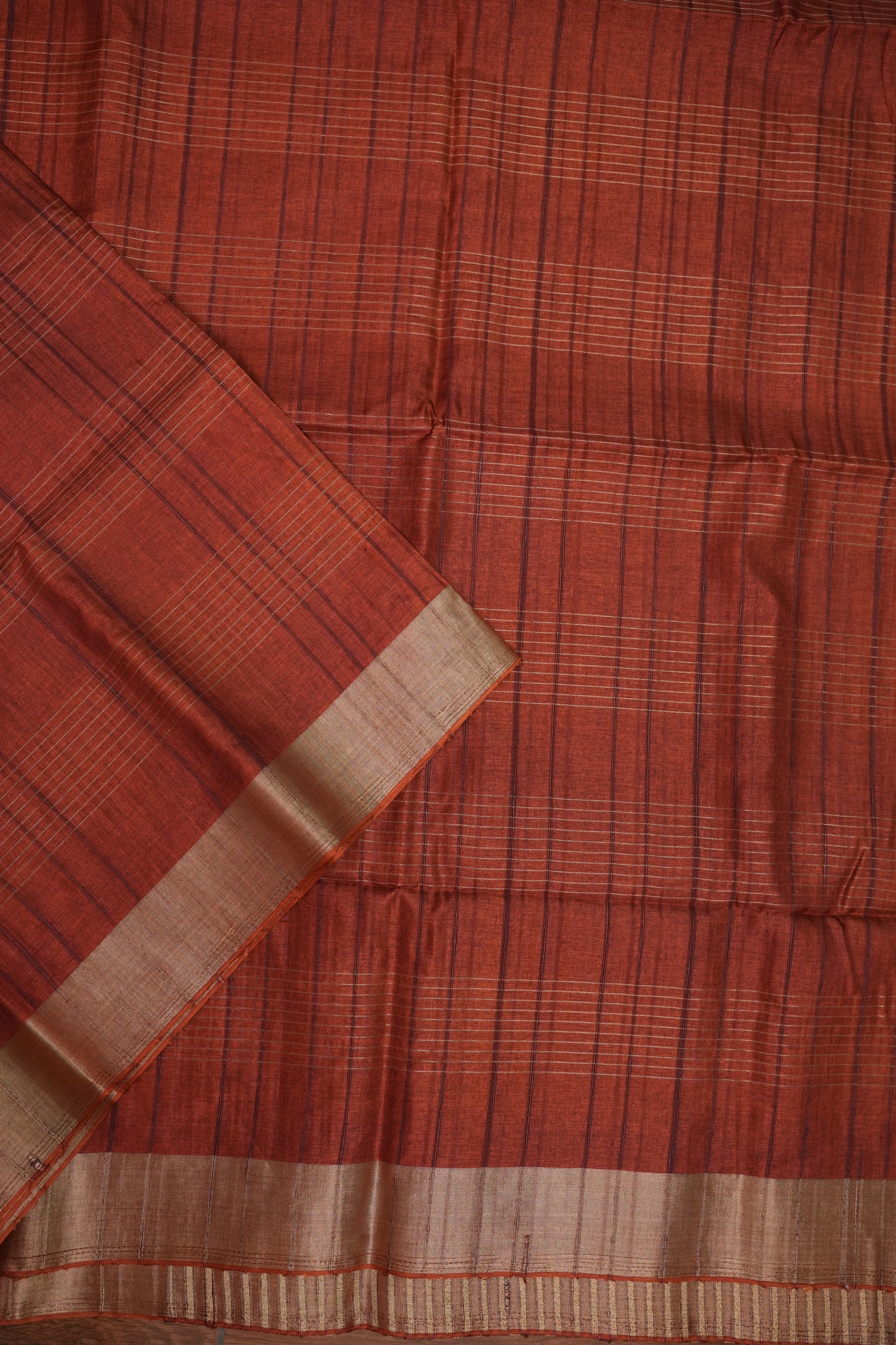 Semi Tussar Linen Silk Saree – Rust Orange