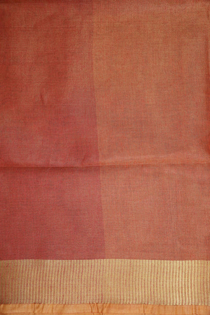 Tissue Linen Silk Saree – Coral Peach with Classic Gold Zari Border