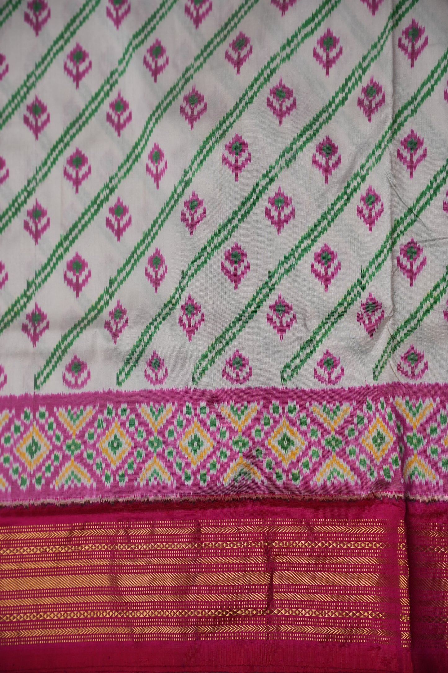Pure Ikkat Soft Silk Saree - Pink & White