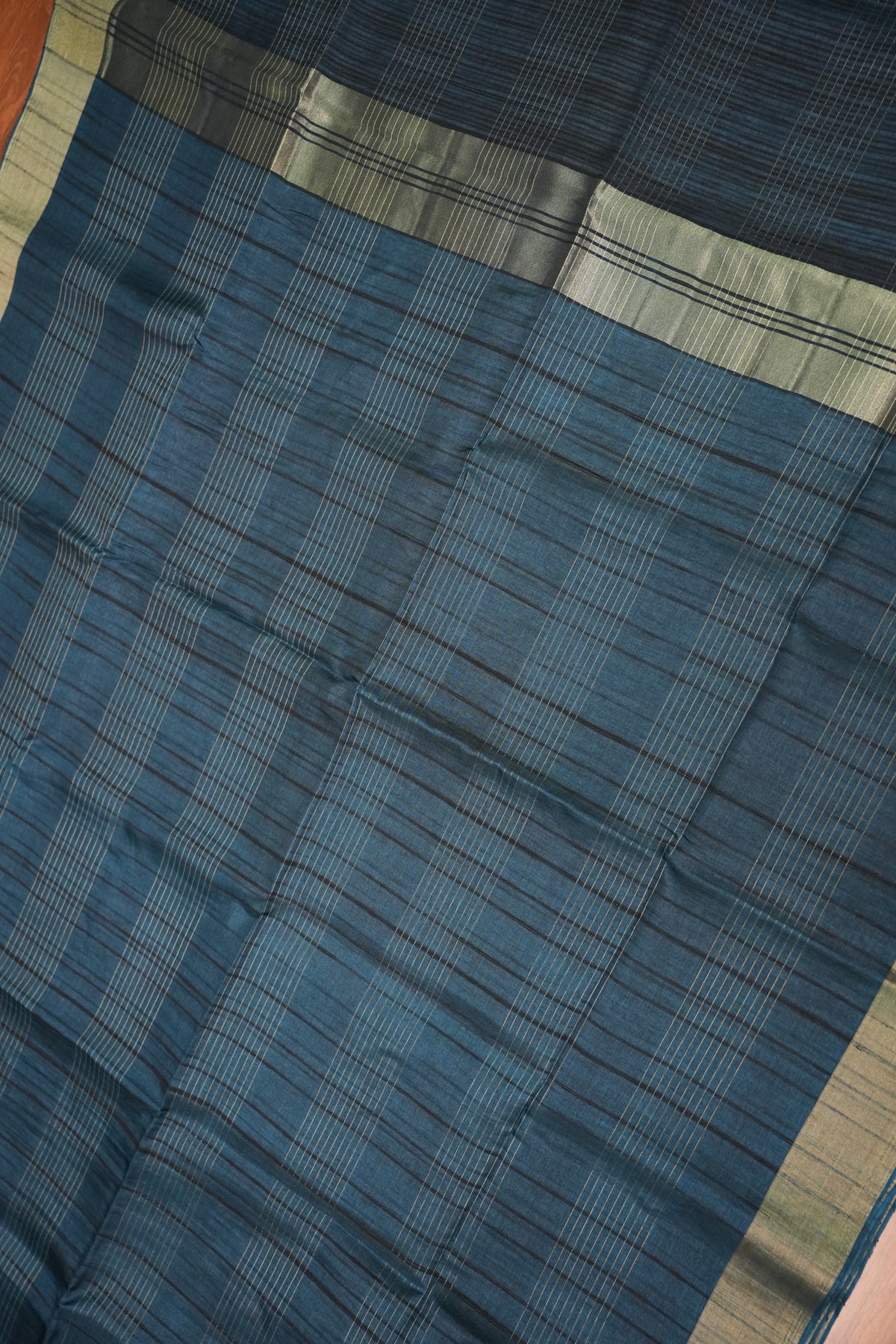 Semi Tussar Linen Silk Saree – Dark Peacock Blue