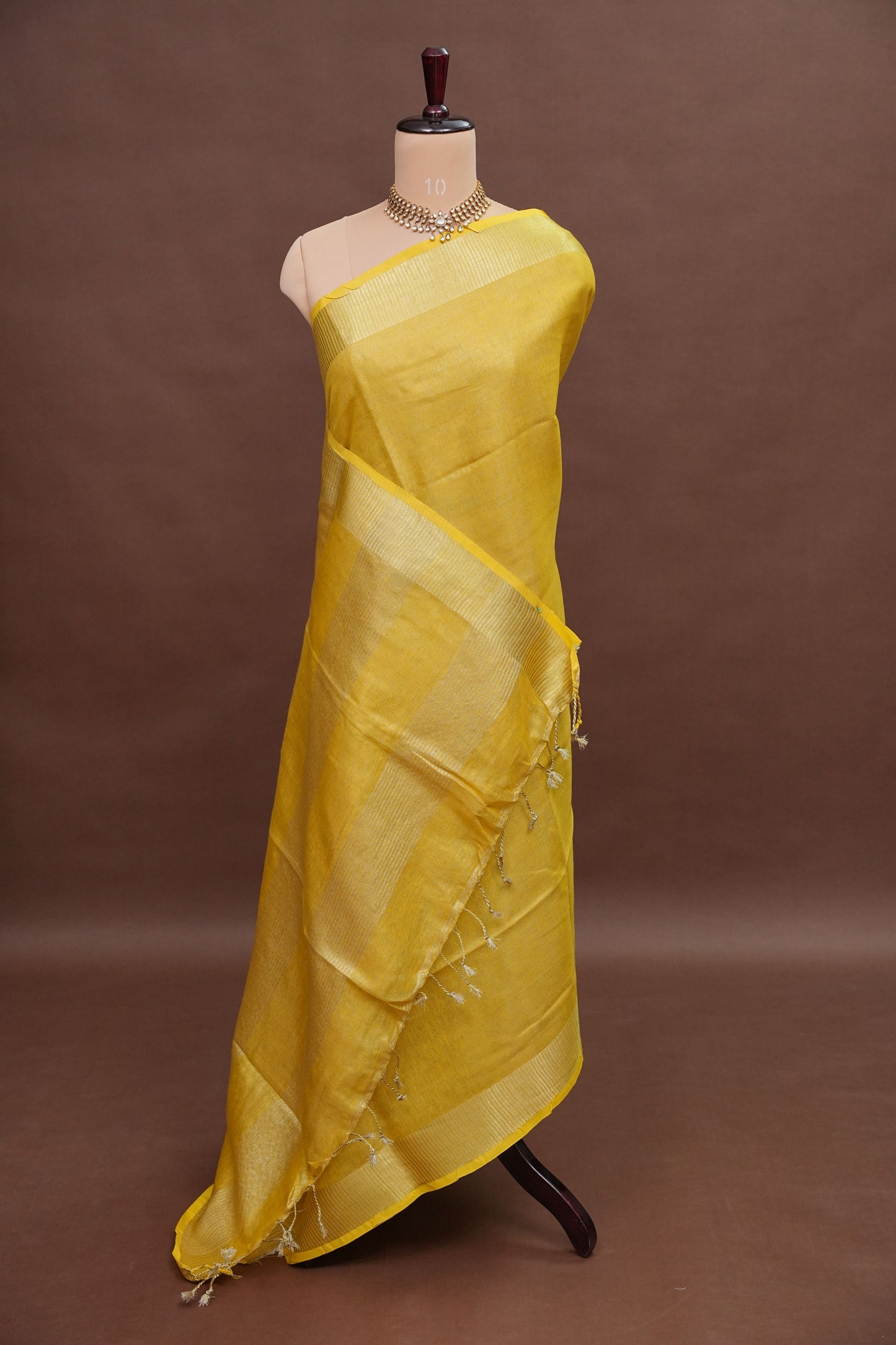 Tissue Linen Silk Saree – Sunshine Yellow with Subtle Gold Zari Border