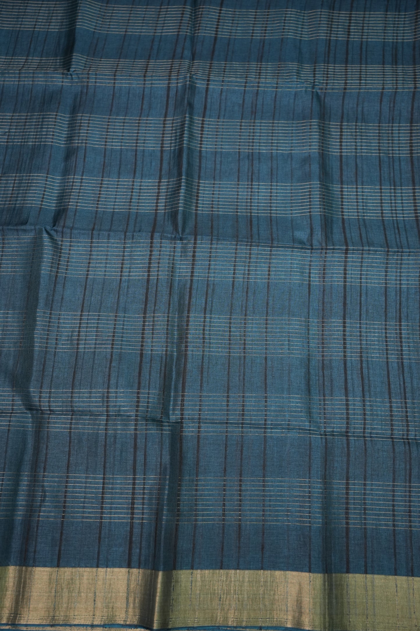 Semi Tussar Linen Silk Saree – Dark Peacock Blue