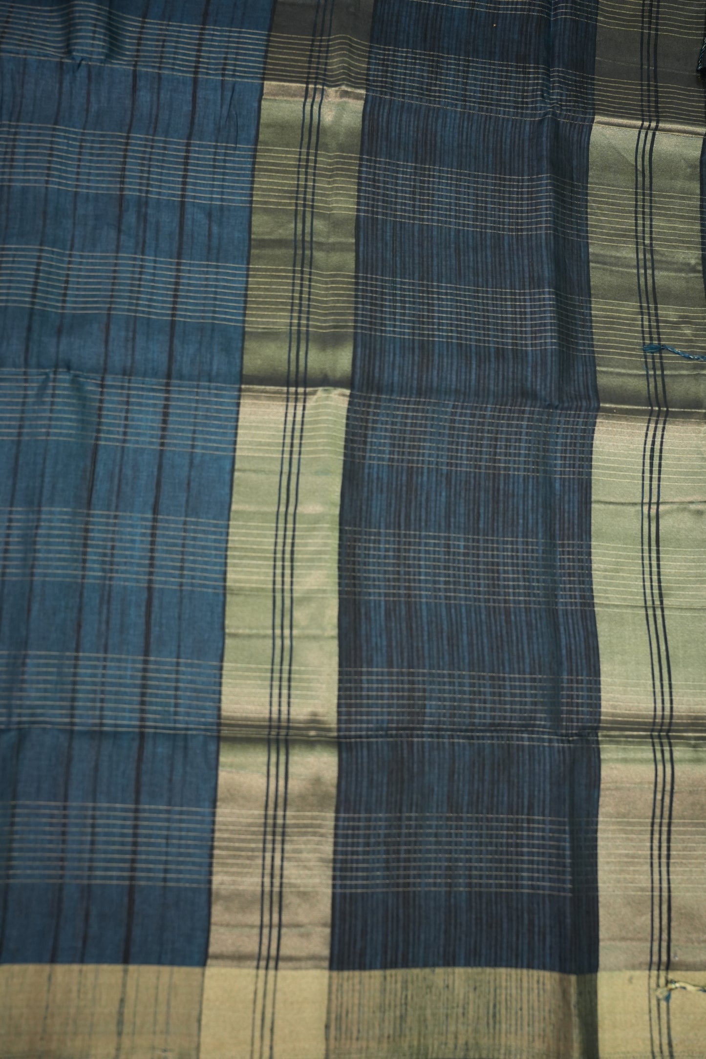 Semi Tussar Linen Silk Saree – Dark Peacock Blue
