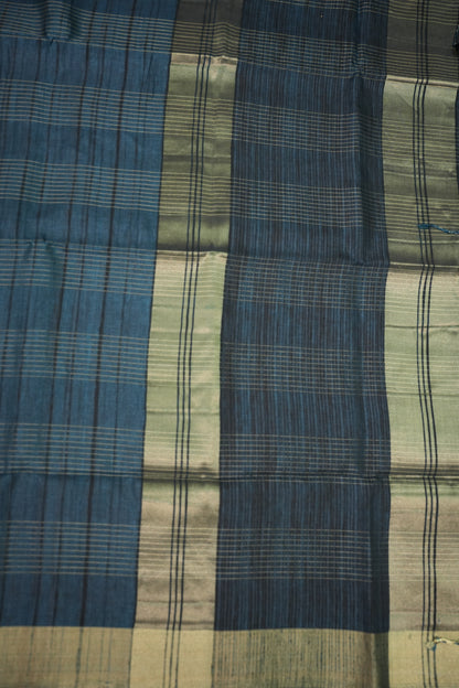 Semi Tussar Linen Silk Saree – Dark Peacock Blue