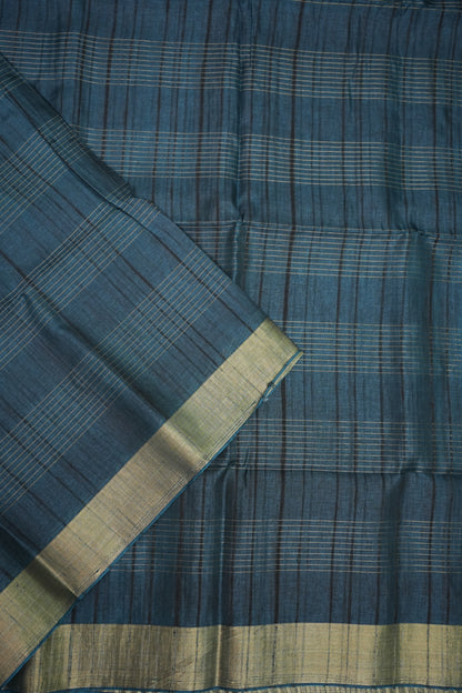 Semi Tussar Linen Silk Saree – Dark Peacock Blue