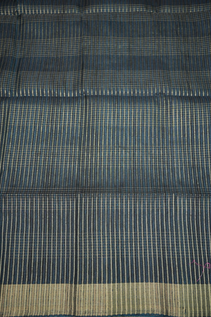 Semi Tussar Linen Silk Saree – Dark Peacock Blue