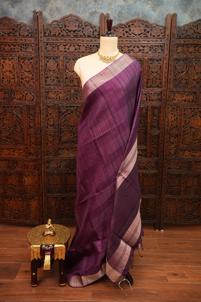 Semi Tussar Linen Silk Sarees - Purple