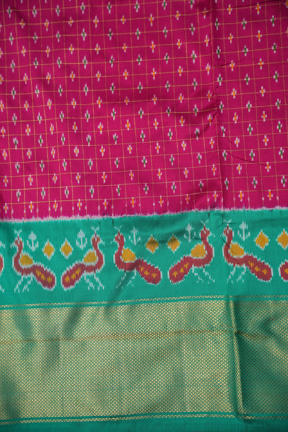 Pure Ikkat Soft Silk Saree - Pink & Turquoise Green