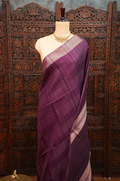Semi Tussar Linen Silk Sarees - Purple