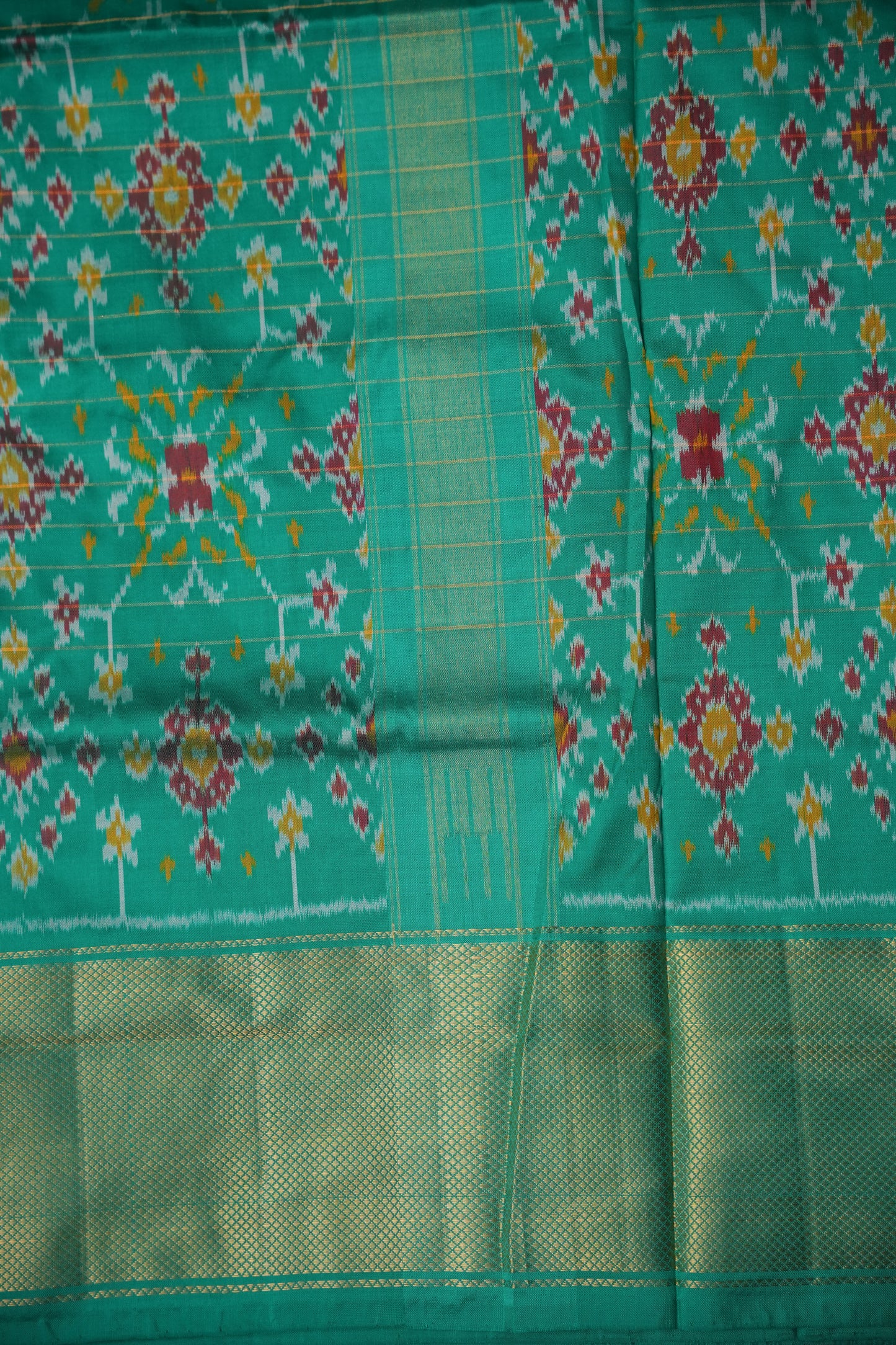 Pure Ikkat Soft Silk Saree - Pink & Turquoise Green