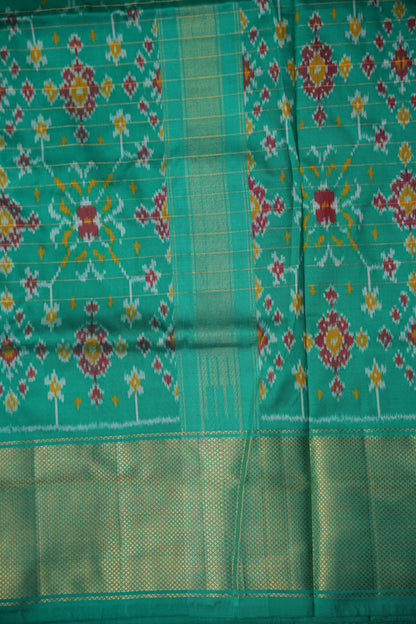 Pure Ikkat Soft Silk Saree - Pink & Turquoise Green