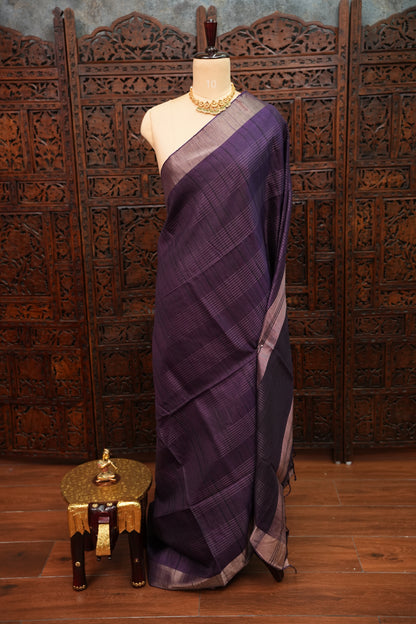 Semi Tussar Linen Silk Saree – Purple