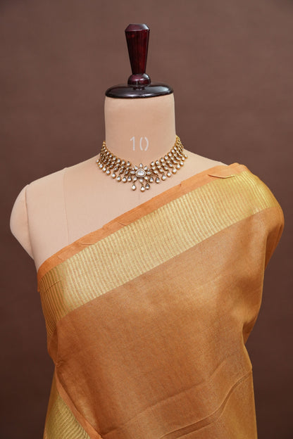 Tissue Linen Silk Saree – Honey Gold with Classic Zari Border