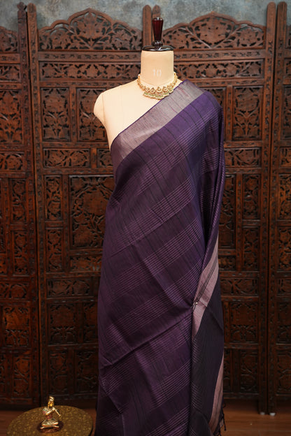 Semi Tussar Linen Silk Saree – Purple