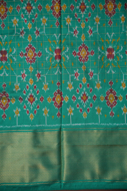 Pure Ikkat Soft Silk Saree - Pink & Turquoise Green