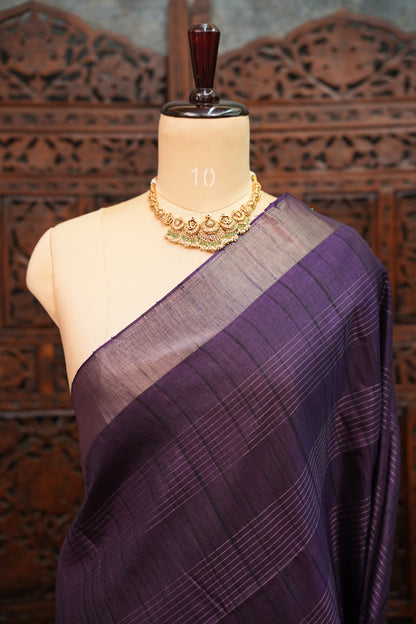Semi Tussar Linen Silk Saree – Purple
