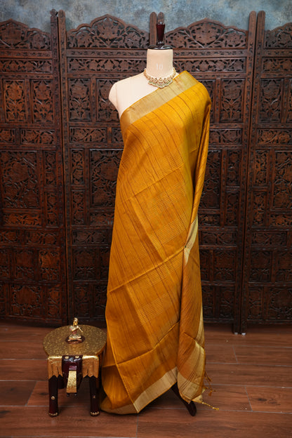 Semi Tussar Linen Silk Saree – Mustard Yellow