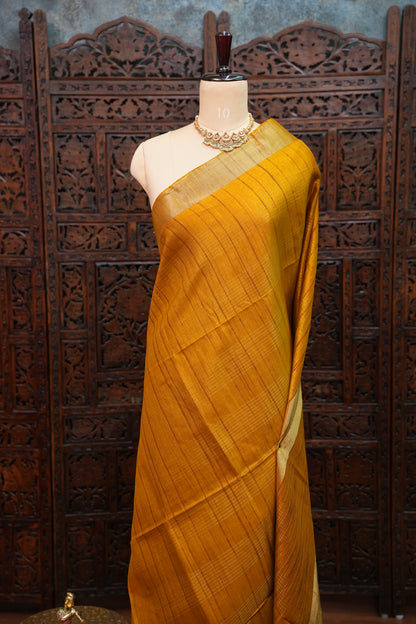 Semi Tussar Linen Silk Saree – Mustard Yellow